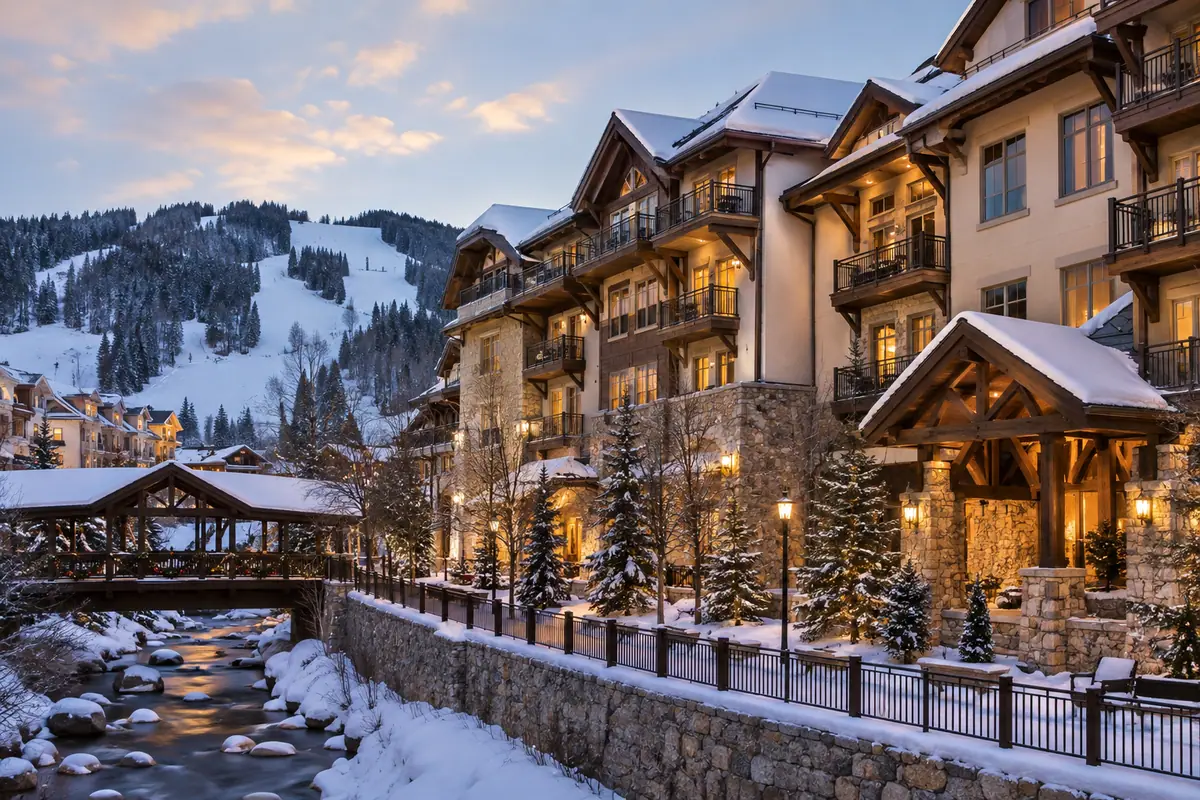 Travel-editorial view of The Lodge at Vail, a RockResort in Vail, Colorado