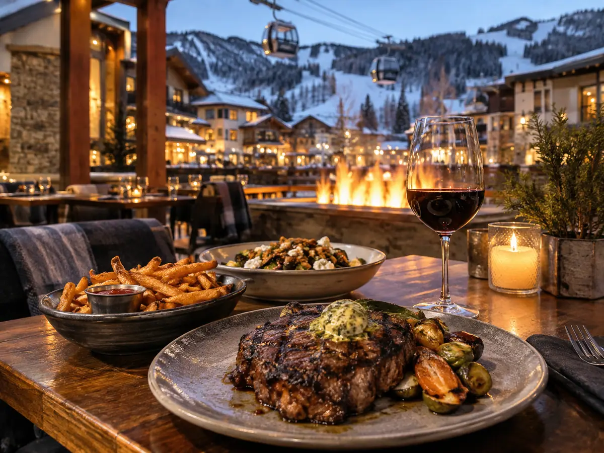 Travel-editorial view of Tavern on the Square in Vail, Colorado