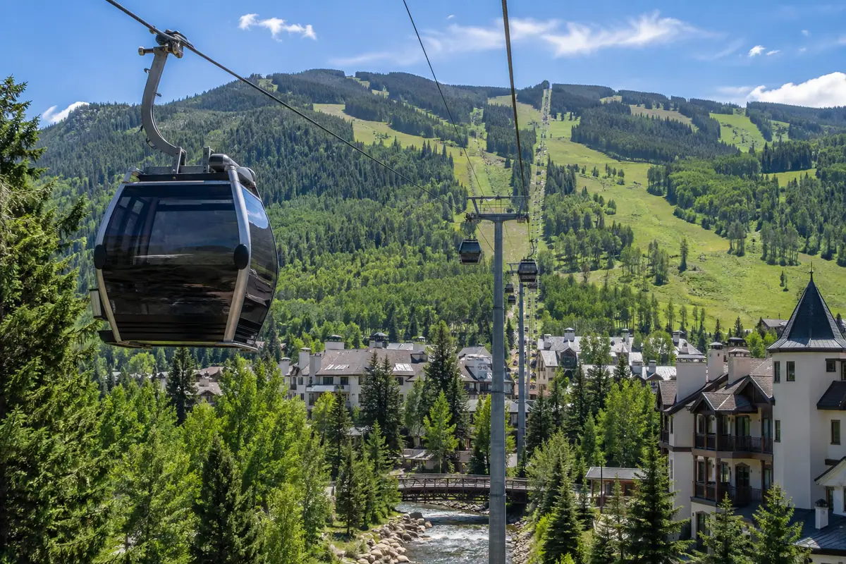 Travel-editorial view of Eagle Bahn Gondola in Vail, Colorado