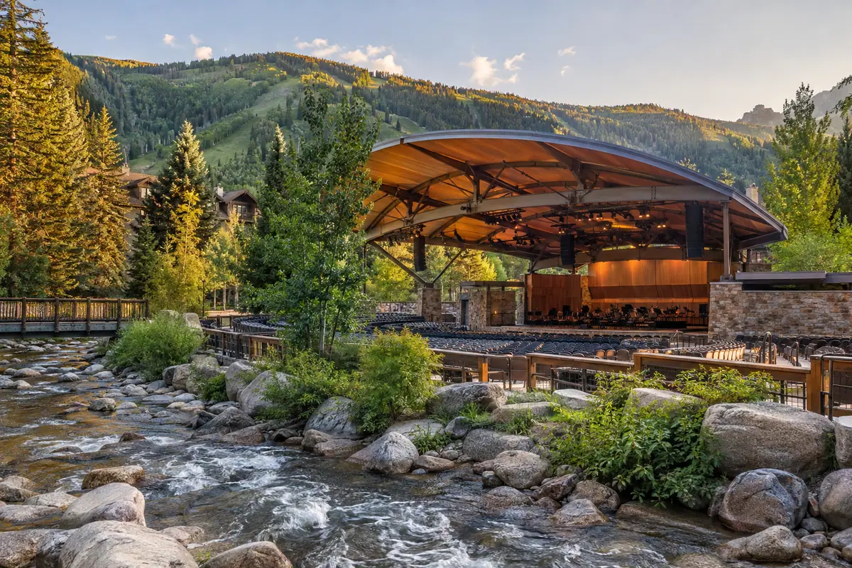 Travel-editorial view of Gerald R. Ford Amphitheater in Vail, Colorado