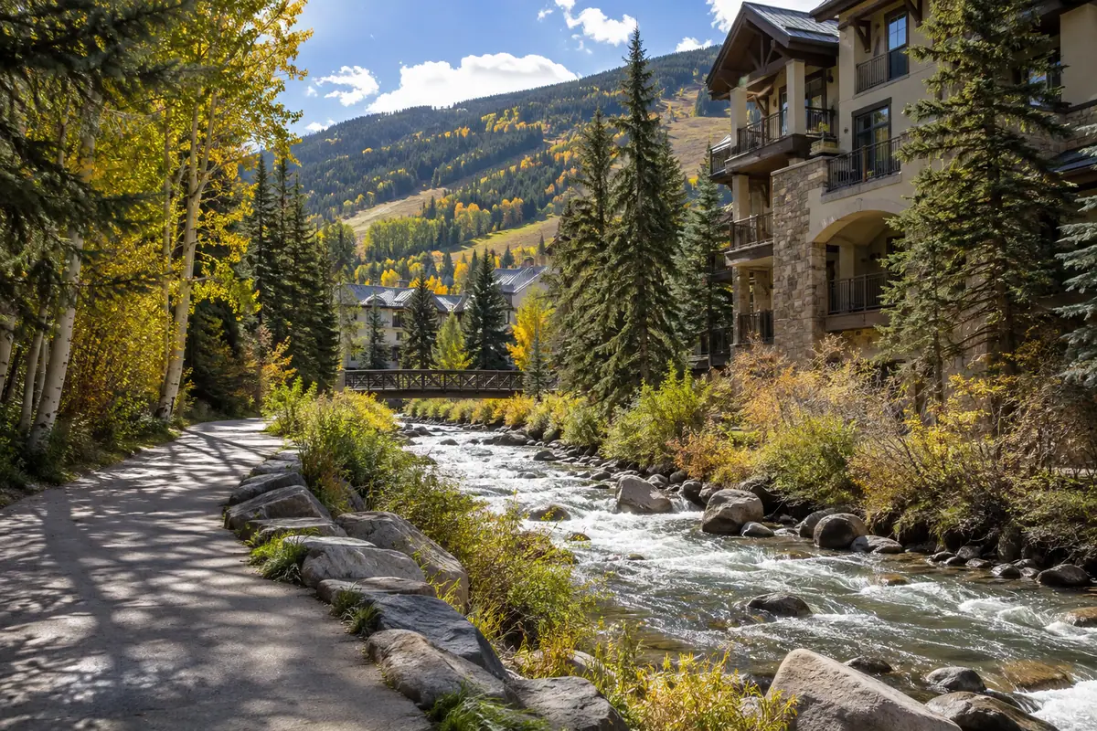 Travel-editorial view of Gore Creek Trail in Vail, Colorado