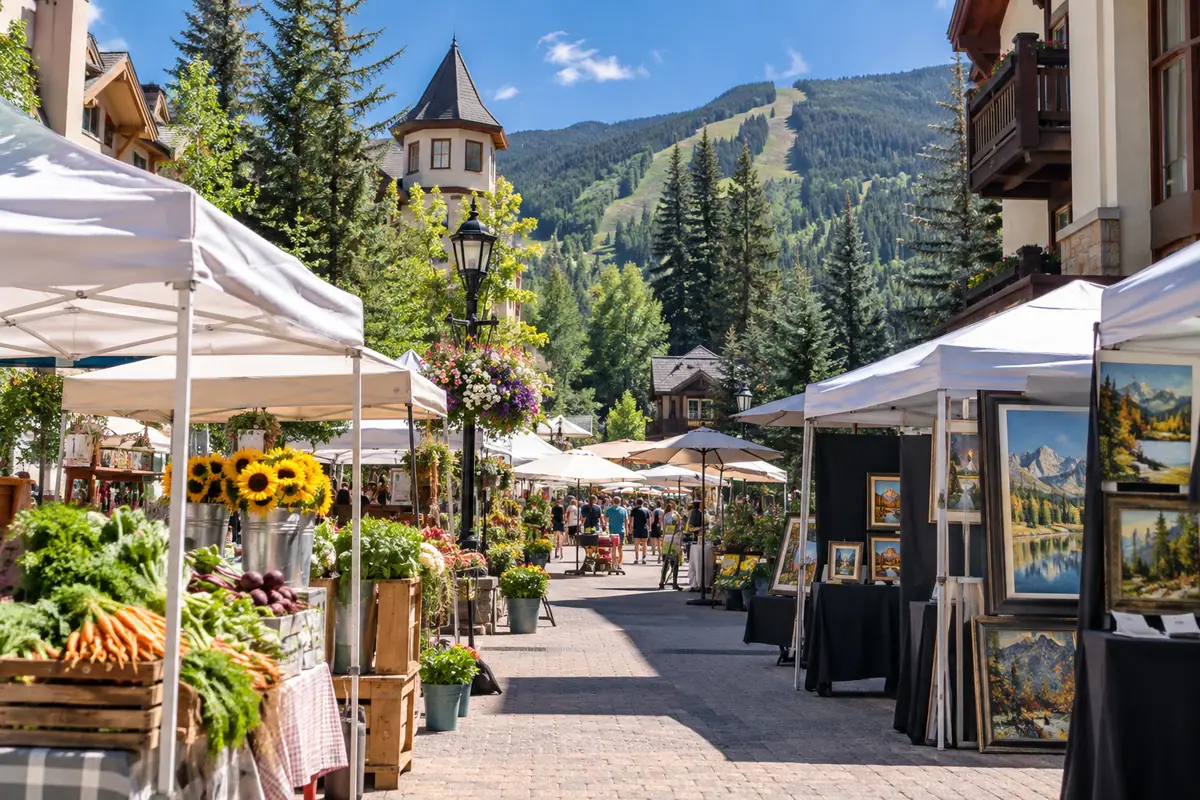 Travel-editorial view of Vail Farmers' Market and Art Show in Vail, Colorado