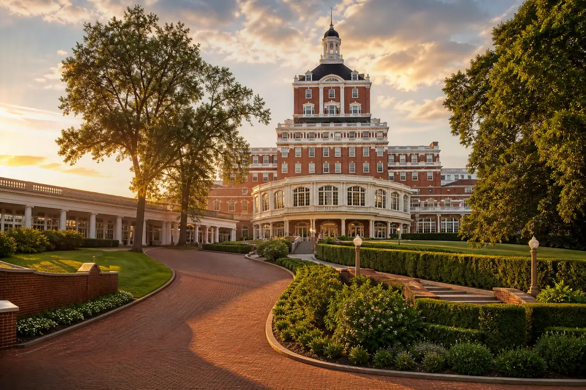Photoreal travel-editorial view of The Historic Cavalier Hotel and Beach Club in Virginia Beach, Virginia
