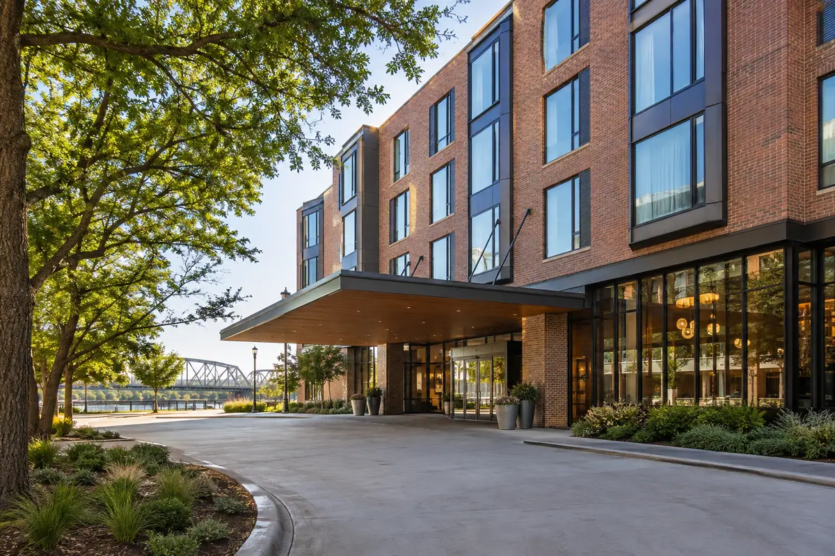 Photoreal travel-editorial view of Hotel Indigo Waco - Baylor in Waco, Texas