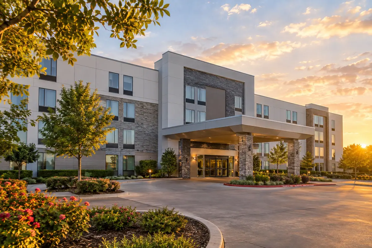 Photoreal travel-editorial view of SpringHill Suites Waco Woodway in Waco, Texas