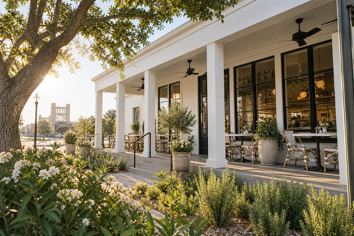 Photoreal travel-editorial view of Magnolia Table in Waco, Texas