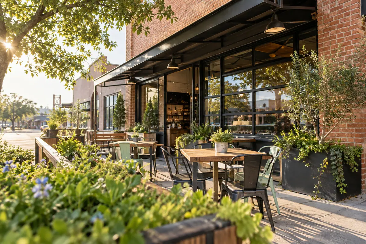 Photoreal travel-editorial view of Revival Eastside Eatery in Waco, Texas