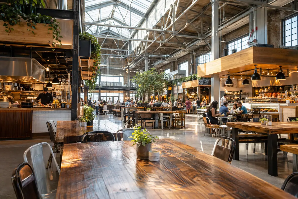 Photoreal travel-editorial view of Union Hall in Waco, Texas