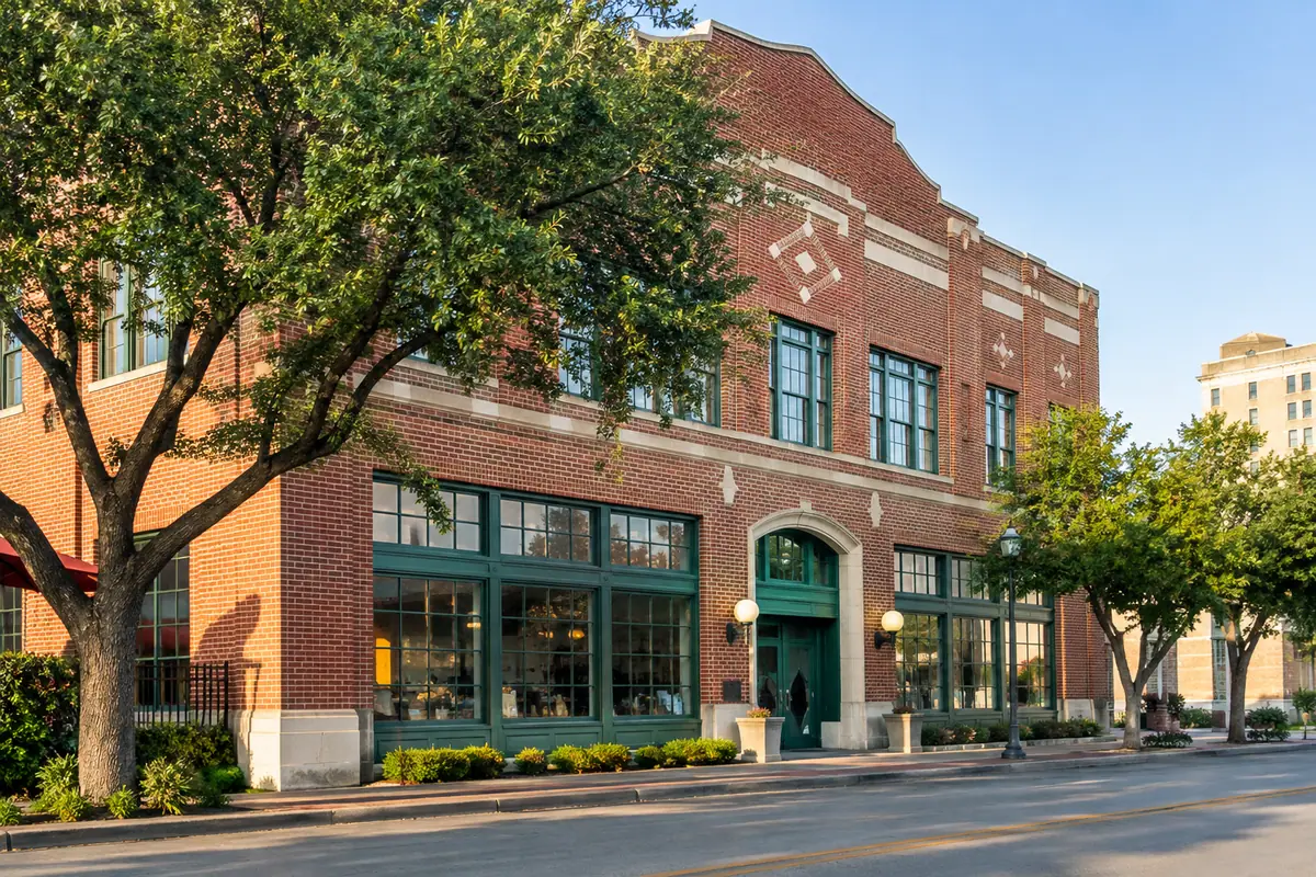 Photoreal travel-editorial view of Dr Pepper Museum in Waco, Texas