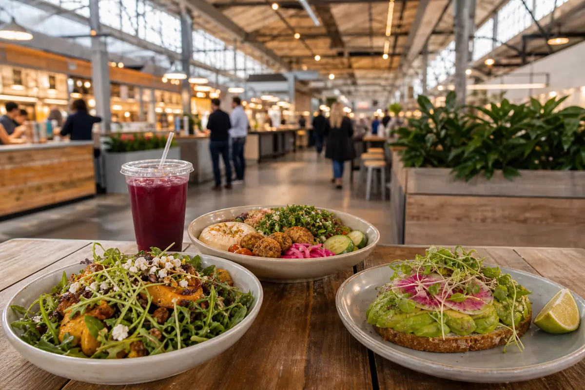 Photoreal dining scene representing Union Market in Washington, DC
