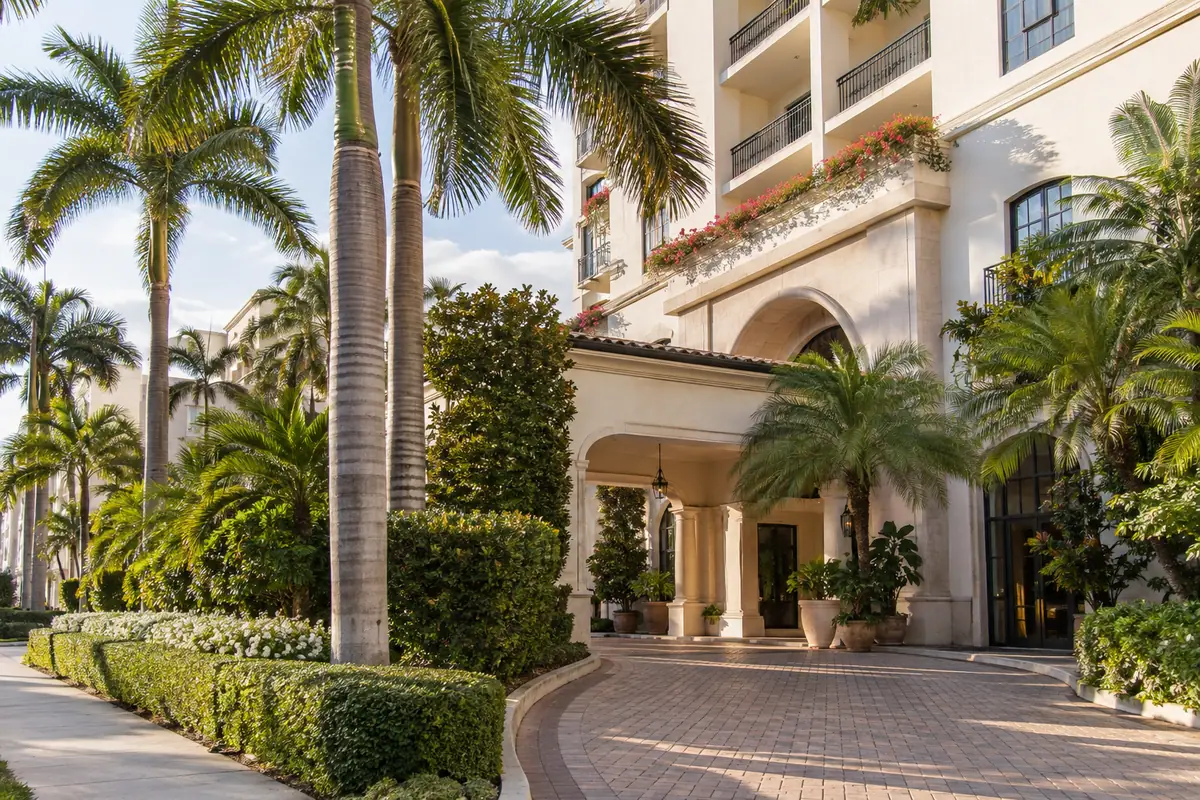 Photoreal travel-editorial view of AKA West Palm in West Palm Beach, Florida