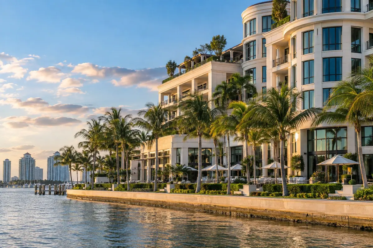 Photoreal travel-editorial view of The Ben, Autograph Collection in West Palm Beach, Florida