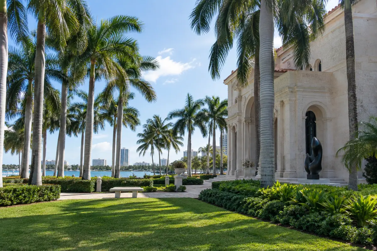 Photoreal travel-editorial view of Norton Gallery Park in West Palm Beach, Florida