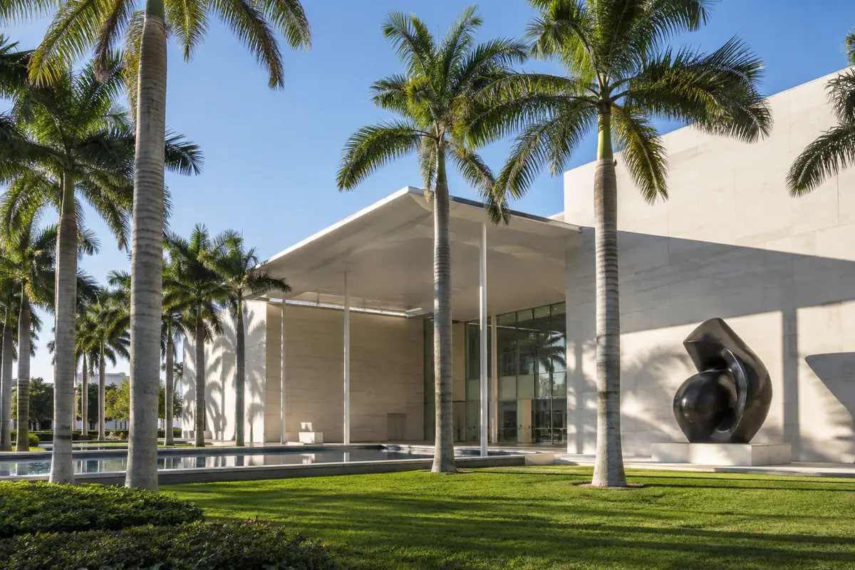 Photoreal travel-editorial view of Norton Museum of Art in West Palm Beach, Florida
