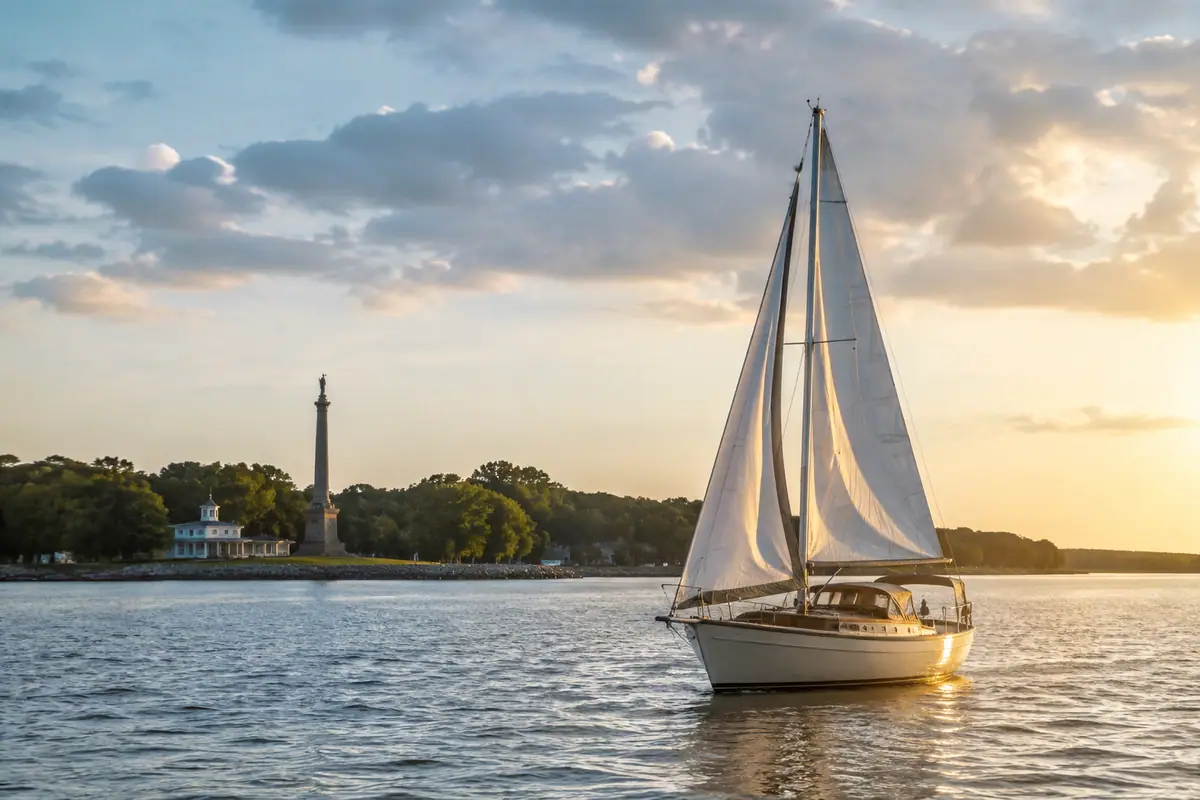 Photoreal sailboat on the York River near Yorktown